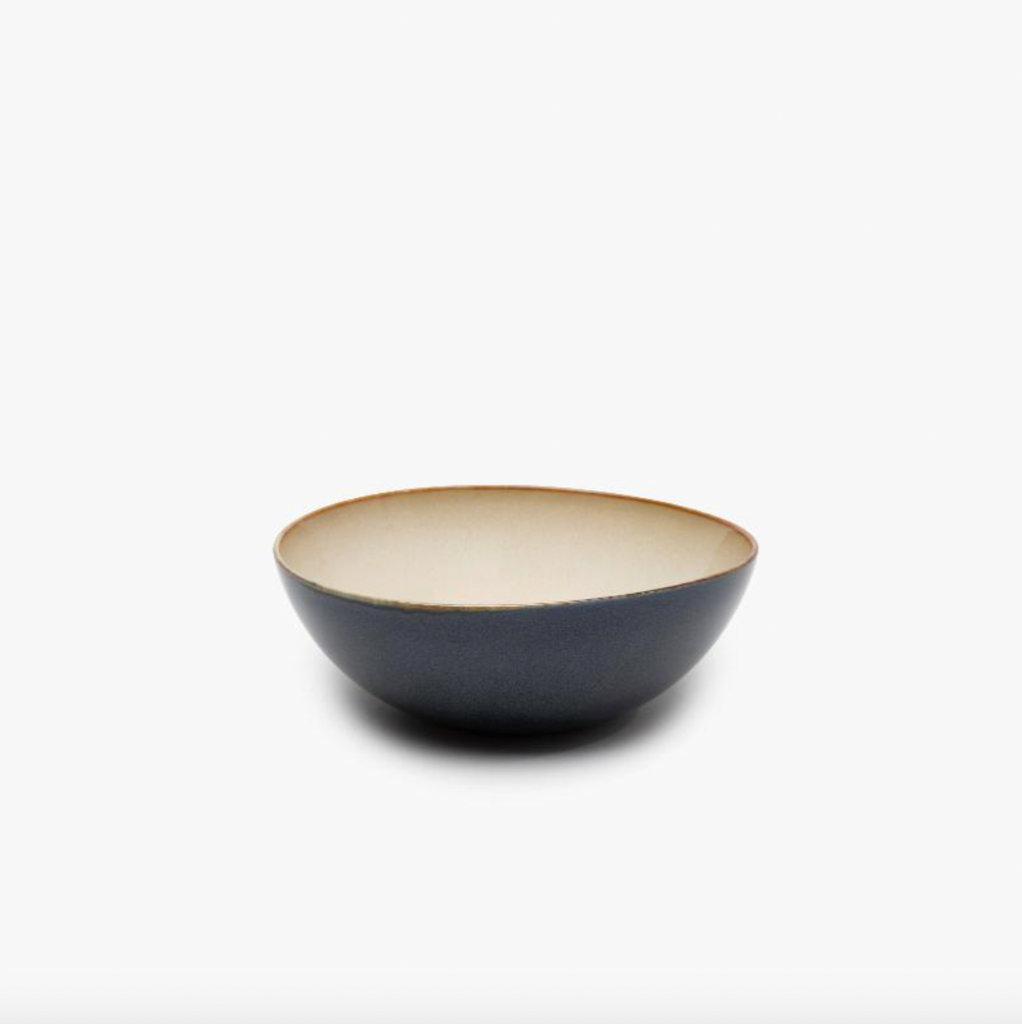 Stoneware Misty Grey and Dark Blue Bowl