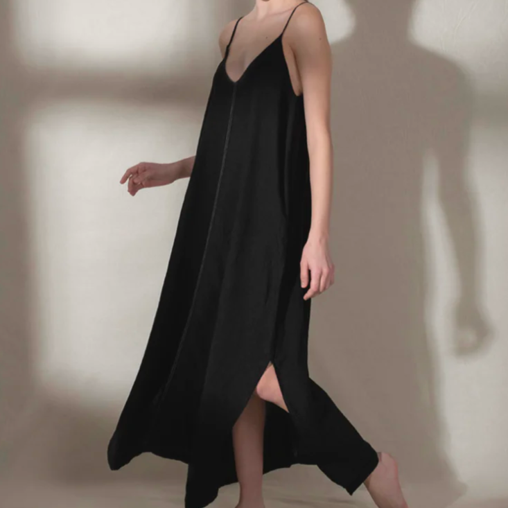 Amalfi Linen Cami Dress: Black