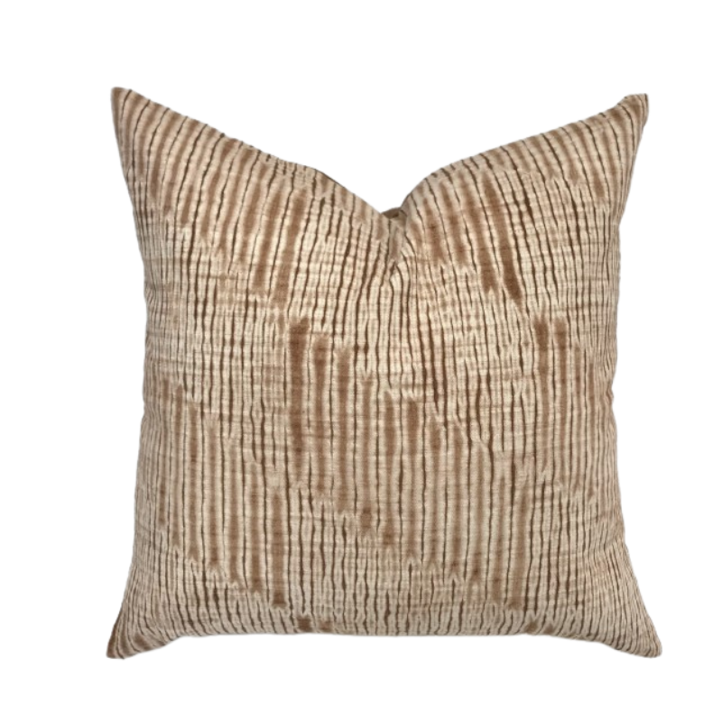 Shibori Feather Stripe Pillow in Rust